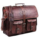 【中古】【輸入品・未使用】Hulsh ヴィンテージ レザー ノートパソコン バッグ メンズ フルグレイン ラージ レザー メッセンジャー バッグ メンズ 18イ...