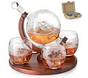 【中古】【輸入品 未使用】Etched World Decanter whiskey Globe - The Wine Savant, Whiskey Gift Set Decanter with Antique Ship, Whiskey Stones and 4 World Map Glas