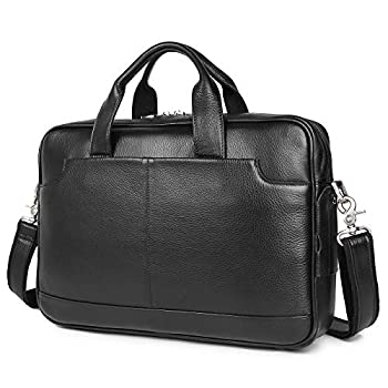 yÁzyAiEgpzAugus Genuine Full Grain Leather Laptop Briefcase for Men 15.6 Inch Laptop Bag Messenger Tote Bags With YKK Zipper Black