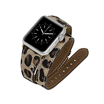【中古】【輸入品・未使用】Venito Serena スリムダブルラップレザー腕時計バンド Apple Watch iWatch Series 6 and Series 1 2 3 4 5 に対応 (フリーヒョウ柄 ゴールドステ