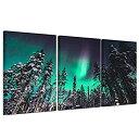 【中古】【輸入品・未使用】Kreative Arts???3ピース現代キャンバス絵画壁アートブルーグリーンモダンAurora Borealis Iceland ...