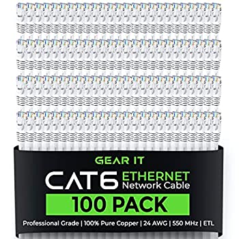 yÁzyAiEgpzGearIT 100-Pack, Cat 6 Ethernet Cable Cat6 Snagless Patch 0.5 Feet - Snagless RJ45 Computer LAN Network Cord, White - Compatible with 4