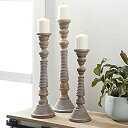 【中古】【輸入品・未使用】Benzara 14340 Wooden Candle Stand with Antiqued Finish - Set of 3