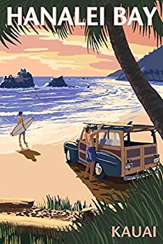 【中古】【輸入品・未使用】Hanalei Bay、カウアイ、ハワイ、ウッディ ビーチ56370 (36x54 ジクレーギャラリープリント、壁の装飾トラベルポスター)