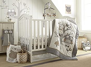【中古】【輸入品 未使用】Levtex Baby Night Owl 5 Piece Crib Bedding Set, Quilt, 100 Cotton Crib Fitted Sheet, 3-tiered Dust Ruffle, Diaper Stacker and Large Wa