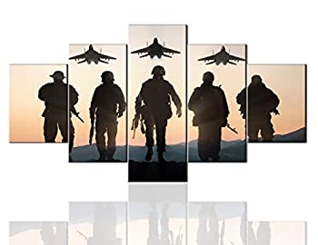 【中古】【輸入品・未使用】Ameircan Soldiers 5?Piece Painting on Canvas 60''Wx32''H ホワイト