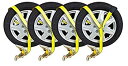 【中古】【輸入品・未使用】( 4パック) Auto Car Haul フラットベッドタイダウンキット ラソホイールラチェットストラップ スナップフック付き