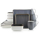 【中古】【輸入品・未使用】Stone + Lain Esmeralda 磁器食器セット 4人用 16ピース 正方形 グレー つや消しデザイン