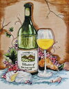 【中古】【輸入品・未使用】ChardonnayボトルWガラス、Brie、梨、&パープルGrapes???装飾セラミックアートタイル???11?" x14?" En Vogue