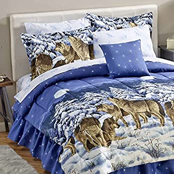 楽天スカイマーケットプラス【中古】【輸入品・未使用】Howling Wolvesブルー布団セット&シートWildlifeロッジキャビン（ Bed in aバッグ） 8pc FULL Size ブルー