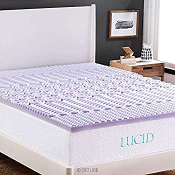 【中古】【輸入品・未使用】(Queen) - LUCID 5.1cm 5-Zone Lavender Memory Foam Mattress Topper - Queen