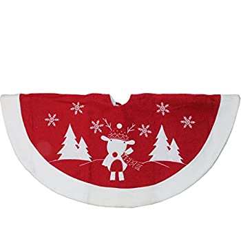 NorthLight赤と冬トナカイ刺繍クリスマスツリースカート、48インチ、ホワイト