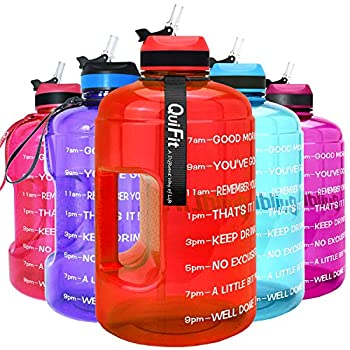 【中古】【輸入品・未使用】QuiFit モチベーションを高めるガロンウォーターボトル ストロー&タイムマーカー付き BPAフリー Lサイズ 再利用可能 スポーツウォータージャグ