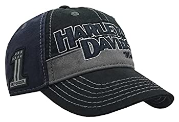 【中古】【輸入品・未使用】Harley-Davidson メンズ チェーンステッチ カーブ 調整可能 カラーブロック ベースボールキャップ ブルー