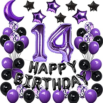 【中古】【輸入品・未使用】NANINUNENO 14歳の誕生日デコレーションセット 女の子 レディース 男の子 メンズ パープル ブラック 14個のハッピーバー...