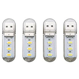 【中古】【輸入品・未使用】Ruiwaer USB LED ナイトライト 4個 廊下ライト USB LED ライト パワーバンク PC ノートパソコン ノートブック キャンプ用ライト (2 x ホワイト +