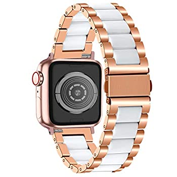 【中古】【輸入品・未使用】Juntan Apple Watch 38mm 40mm 41mm 腕時計バンド ローズゴールド ステンレススチール ホワイトセラミックリストバンド 交換用ブレスレット メタ