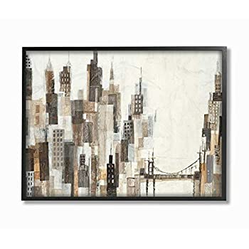 【中古】【輸入品・未使用】Stupell Industries Cityscape 抽象正方形ニュートラル絵画、Third Wall Ar..
