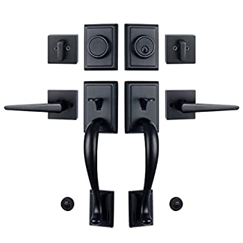 【中古】【輸入品・未使用】マットブラックロックセット 目立たない コンテンポラリー ダブルドアハンドルセット シングルシリンダーデッドボルトロックとHalifaxレバー付き