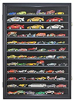 Toy Car Wheels マッチボックス モデル カーズ ホット ディスプレイ ケース キャビネット 紫外線保護 1/64-1/43スケール (ブラック仕上げ) 26.5