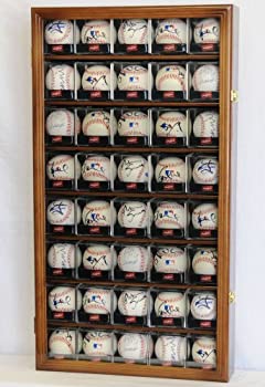 【中古】【輸入品・未使用】40 Baseball Arcylic Cubes Display Case Cabinet Holders Rack w/ UV Protection, Walnut