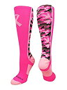 【中古】【輸入品・未使用】(Large, Neon Pink/Pale Pink) - MadSportsStuff Pink Ribbon Breast Cancer Awareness Camo Over the Calf Socks(4)