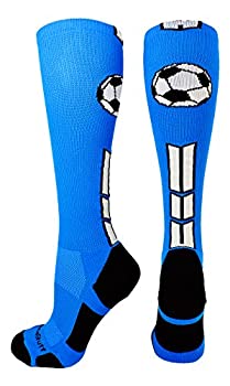 MadSportsStuffサッカーボールロゴover the calf Socks（複数色） ブルー