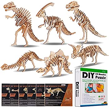 【中古】【輸入品 未使用】Calary 3D Wooden Puzzle Simulation Animal Dinosaur Assembly DIY Model Toy for Kids and Adults,Set of 6