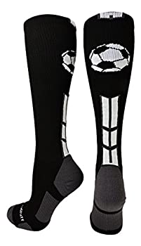 šۡ͢ʡ̤ѡ(Medium, Black/White/Graphite) - MadSportsStuff Soccer Ball Logo Over the Calf Socks (In Multiple Colours)