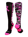 【中古】【輸入品・未使用】(X-Large, Black/Neon Pink) - MadSportsStuff Pink Ribbon Breast Cancer Awareness Camo Over the Calf Socks