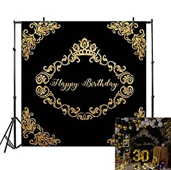 【中古】【輸入品・未使用】LFEEY 8x8フィート 父親 母 誕生日パーティー 背景 写真用 ブラック背景 ゴールドクラウン 花柄 大人 30歳 40歳 50歳 誕生日パーティー フォトブ