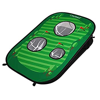 CLISPEED 裏庭ゴルフコーンホールゲームセット ポップアップゴルフチッピングネット トレーニングボール16個、ヒッティングマット1個、杭4本付き
