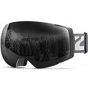 【中古】【輸入品・未使用】Zionor スキースノーボード用 雪眼鏡 磁石 二重層 レンズ 球面 設計 防曇 UV保護 滑り止め ストラッ付き ブラックフレームブラックレンズ