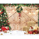 【中古】【輸入品・未使用】Haboke 10 x 8フィート ソフトファブリック 素朴なクリスマスバーンウッドドア背景幕 写真撮影 クリスマスツリー 雪 ギフト 壁 フロアパーティー