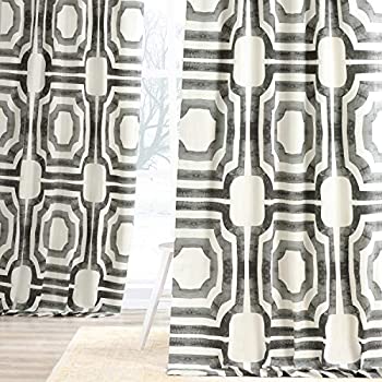 【中古】【輸入品・未使用】(50 x 84, Steel) - Drapes Prtw-D23A-84 Mecca Printed Cotton Curtain, 50 x 84, Steel