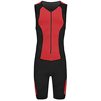 šۡ͢ʡ̤ѡ(Small, Red/Black) - Kona II Men's Triathlon Suit - Sleeveless Speedsuit Skinsuit Trisuit with storage pocket and BONUS Race Bib Belt