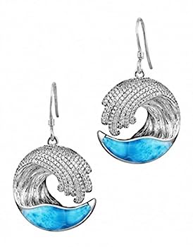 【中古】【輸入品・未使用】スターリングシルバーパヴェCZ and Larimar Waveフック/ダングルイヤリング