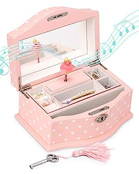 【中古】【輸入品 未使用】Elle Ballerina Music Jewelry Box, Girl 039 s Keepsake Storage Box, Wooden Case, Large (ピンク)