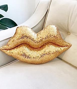 【中古】【輸入品・未使用】唇の形をした装飾枕 スパンコール キラキラ枕 キス ゴールドリップスローピロー