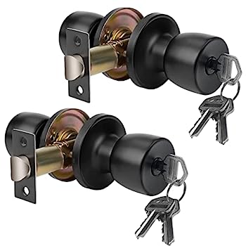 【中古】【輸入品・未使用】JO.KO ドアノブ ロックとキー ラウンドボールロック付き ブラック マット ..