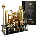 【中古】【輸入品・未使用】Mixology バーテンダーキット ? 24点 ゴールドカクテルシェーカーセット スタンド付き ? エッセンシャルホームバーアクセサリー マティーニシ