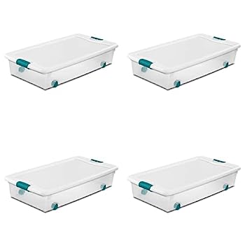 Sterilite 56 Qt./53 L Wheeled Latching Box Clears, Quart, White, 4 Piece