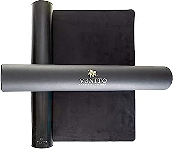 Venito プレミアムレザーデスクマット (31.5 X 14.6インチ) - ホームオフィスアクセサリー用ミディアムマウスマット (ラスティックブラック)