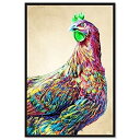 【中古】【輸入品・未使用】カントリーファームハウス キャンバスプリント絵画 アニマルウォールアート 「楽しいカラフルグラムルースター」 ブラックフレームキャンバ...