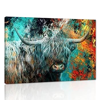 【中古】【輸入品・未使用】ハイランド 牛 ウォールアート グラフィティ キャンバス アート カラフル ..