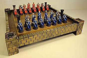 Medieval Times Crusades Warrior Red & Blue Chess Set Hand Painted w/ 17 1/2" Castle Board