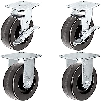 【中古】【輸入品・未使用】6 x 2インチ 高耐久ツールボックスキャスター 4個セット フェノールホイール付き 4,800ポンド 4個セット ロックブレーキ付きスイベル2個 固定キ(4)