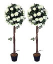 【中古】【輸入品・未使用】アメリカ グリーン&ホワイト ペア 4フィート 豪華でリアルな白い人工木 12本のバラの花とツイストトランク、保育園ポット、リアルタッ...