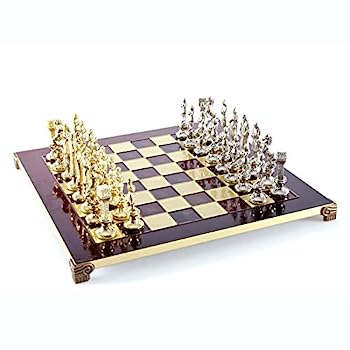 Manopoulos Renaissance Chess Set - Gold-Silver - Red Board