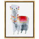 【中古】【輸入品 未使用】カントリーファームハウス キャンバスプリント絵画 アニマルウォールアート 「Bright Happy Llama 」ゴールドフレームキャンバス 素朴なホームデ